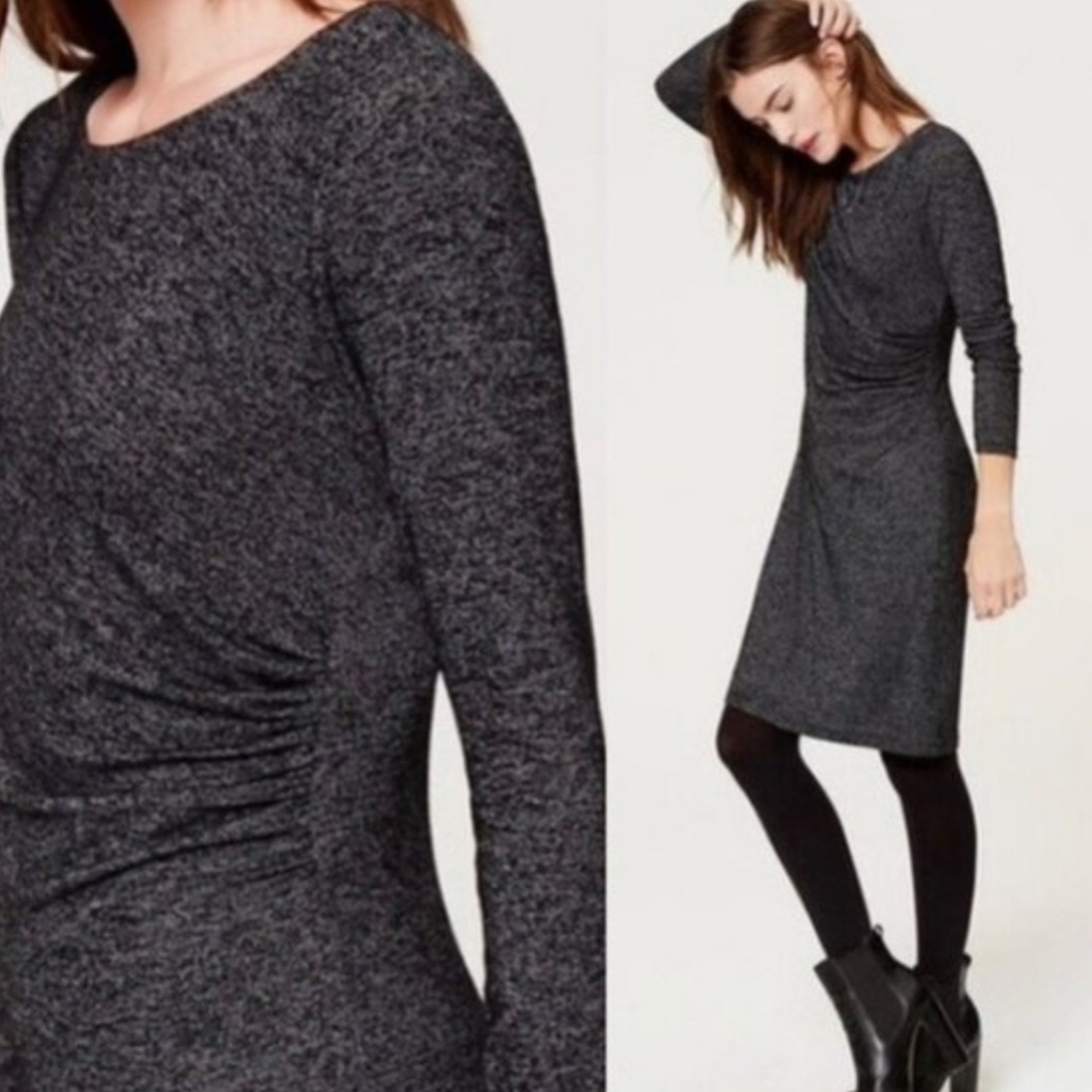 LOFT Women's Gray Long Sleeve Knit Midi Dress - Size M